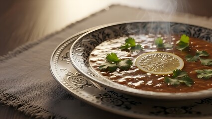 Steaming Lebanese Lentil Soup with Lemon