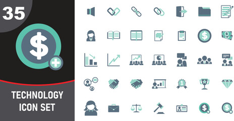 Technology Icon Set with Business Finance and Communication Elements
