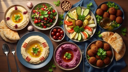 Authentic Lebanese Mezze Platter Overhead