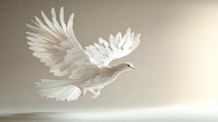 White dove in flight, ethereal