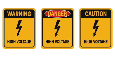 Warning Danger Caution High Voltage Safety Signs Electrical Hazard Risk Rectangular Symbol Protection Notification