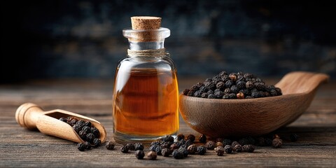 Scoop of peppercorn oil rustic kitchen culinary photography natural ingredients close-up flavorful concepts for cooking and health