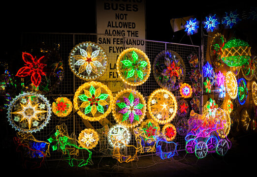 Colorful Parol Lantern Display at a Night Market