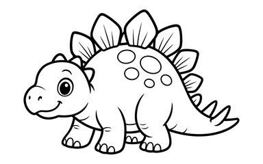 Fototapeta premium Cute dinosaur coloring page for children - cartoon stegosaurus with smiling face