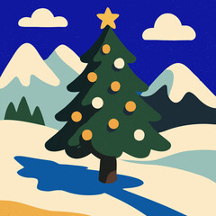 Christmas tree with snow. Vector illustration 
