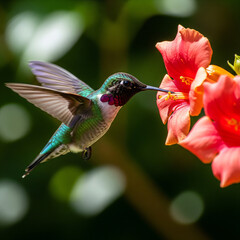 Fototapeta premium nectar-sucking birds in flowers