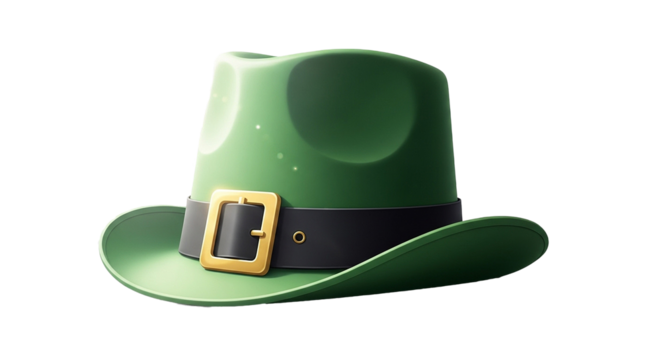 Green leprechaun hat with gold buckle on black background