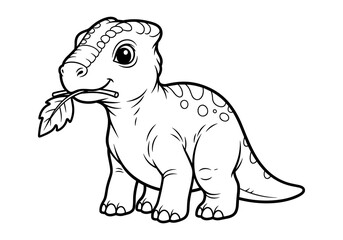 Fototapeta premium Cute dinosaur eating leaf in detailed line art for kids' coloring books