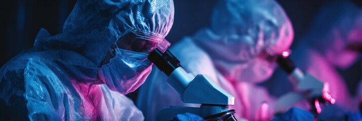 Medical Professionals Analyze Viruses With a Microscope in a Laboratory Emphasizing Disease Control Measures During the Pandemic