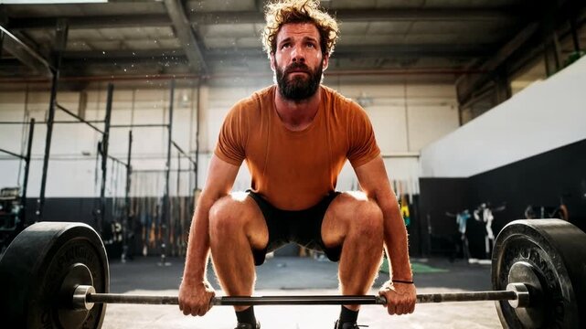 Man preparing barbell for heavy lift intense strength training captured with rich cinematic clarity immersive atmosphere and striking emotional depth creating a visually compelling moment id