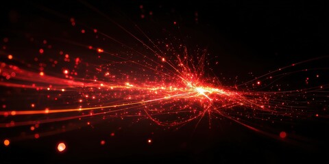Abstract red light particles and streaks against a black background