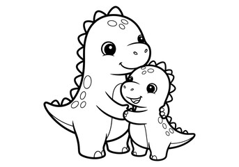 Obraz premium Cute dinosaur family: playful black and white line art for kids