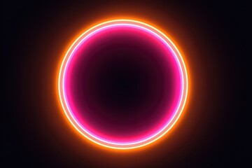 Glowing Circular Shape With Neon Pink and Orange Light On Black Background