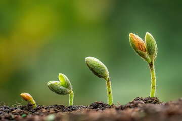 Growth Stages of Young Plant Sprout with Green and Brown Tones Bokeh Background