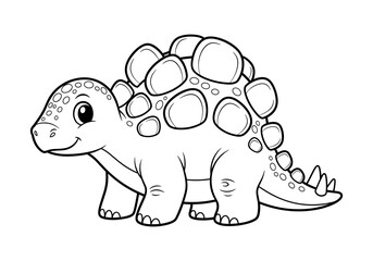 Cute baby dinosaur with spiky back in cartoon style outline for kids coloring