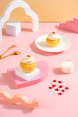 A Cupcake is a small, single-serving cake baked in a small cup-shaped mold, often lined with paper