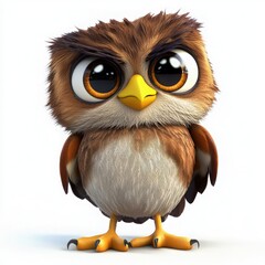 Fototapeta premium Adorable cartoon owl with big eyes looking grumpy, perfect for children's books, educational materials, or a cute mascot design in your next project