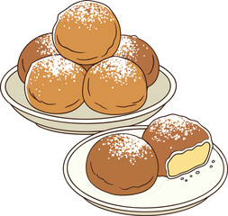 Delicious bomboloni donuts with powdered sugar