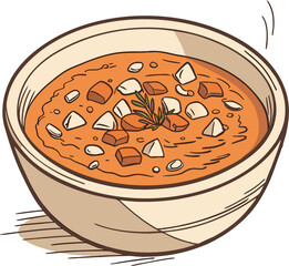 Bowl of delicious tomato soup with croutons