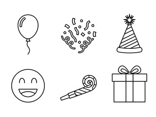 Outline Party and Celebration Icons Set - Festive Elements for Events