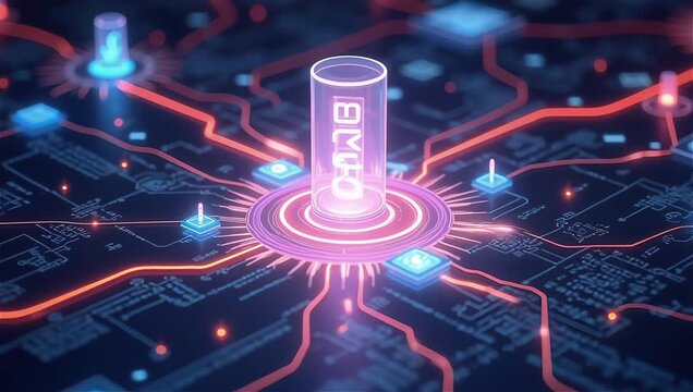 Abstract technological background with microchips and electronic connections on a dark background