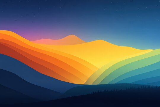 Abstract Pixelated Landscape with Colorful Mountains under a Night Sky