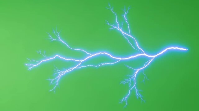 Blue lightning Bolt effect starting small and expanding on green screen for chromakey compositing