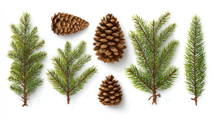 Fototapeta premium Branches of a Christmas fir tree with brown pine needles and cones