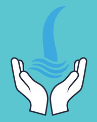 Obraz premium Illustrative representation of hands cupping water, depicting care, environmental responsibility, sustainability, and conservation efforts; ideal for eco-friendly campaigns