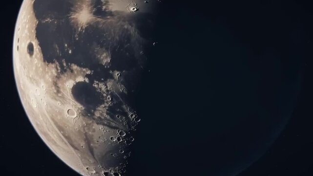 dark planet moon illuminated in the black universe of space