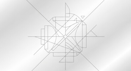 Minimalist Technical Drawing of a Geometric Abstract With Fine Line Art and Symmetrical Elements