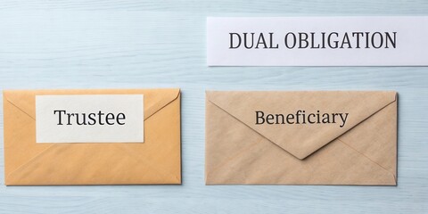 Concept of Dual Obligation in Trust Management with Envelopes for Trustee and Beneficiary on Wooden Surface