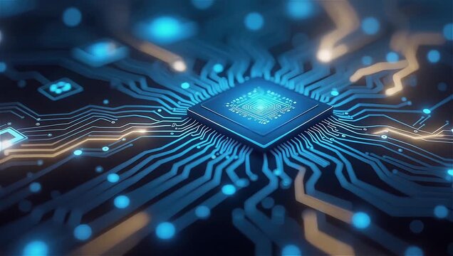 Abstract technological background with microchips and electronic connections on a dark background