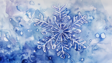 Watercolor snowflake. Christmas and New Year theme in watercolor