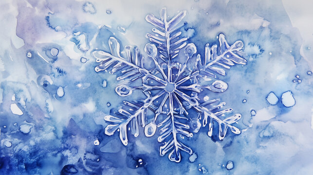 Watercolor snowflake. Christmas and New Year theme in watercolor