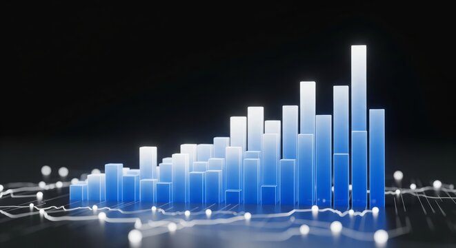 Columns represent data growth, increasing in height from left to right, suggesting a strong positive trend. - Powered by Adobe