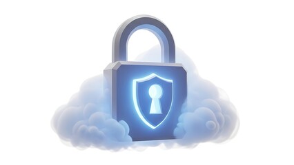 Cloud computing security illustration padlock and cloud on white background