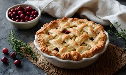 Rustic holiday bake with ornate crust lattice and warm shadows