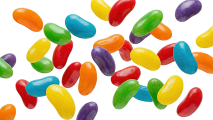 Vibrant Jelly Beans: A colorful assortment of jelly beans scattered, creating a playful and eye-catching display. A delightful image for culinary and confectionery themes.