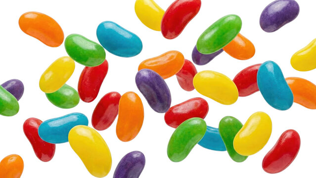 Vibrant Jelly Beans: A colorful assortment of jelly beans scattered, creating a playful and eye-catching display. A delightful image for culinary and confectionery themes.
