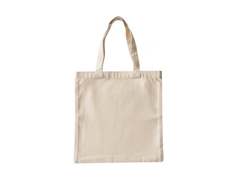 Blank beige canvas tote bag isolated on transparent background