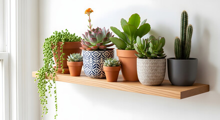 Stylish Succulent and Cactus Shelf Decor Background