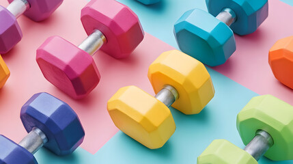colorful dumbbells on white background