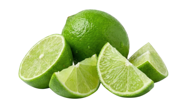 Zesty Citrus Symphony: A vibrant display of fresh limes, their green skin gleaming and pulp juicy, offering a refreshing burst of flavor.