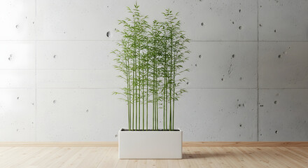 Minimalist Interior with Green Plant and Concrete Wall Background