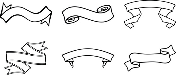 Collection of hand drawn vector ribbons and banners perfect for graphic design projects scrapbooking invitations and decorative elements adding a touch of elegance and vintage charm to any design