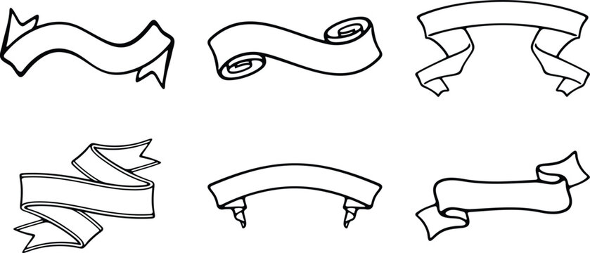 Collection of hand drawn vector ribbons and banners perfect for graphic design projects scrapbooking invitations and decorative elements adding a touch of elegance and vintage charm to any design