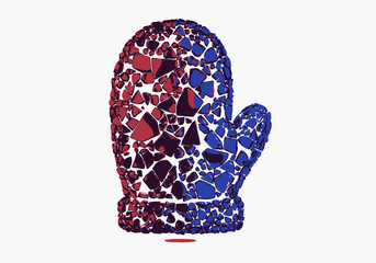 Abstract Mitten Illustration with Red and Blue Geometric Shapes Design.