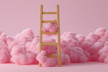 Dreamy ladder in pink clouds, hope, future, aspiration