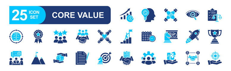 Core value set of web icons in line style. vector illustration concept relate to core, value, integrity, social, business, company, trust